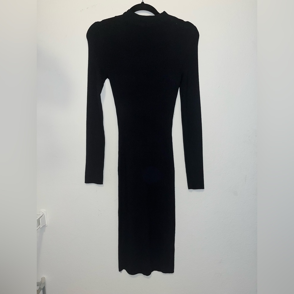 BLACK TURTLE NECK RIBBED DRESS